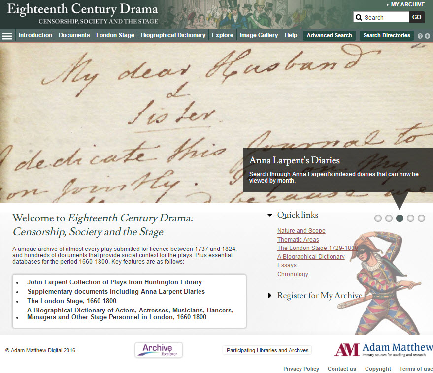 Home page for Eighteenth Century Drama.